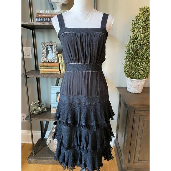 CHANEL Dresses & Skirts - CHANEL Tiered Ruffle Button Back Midi Dress Black